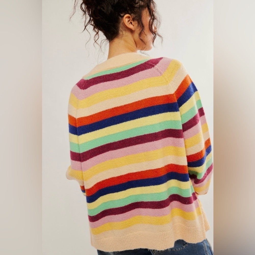 Free People x Found Multi-Stripe Cardigan Sweater Size Medium NWT - Picture 3 of 14